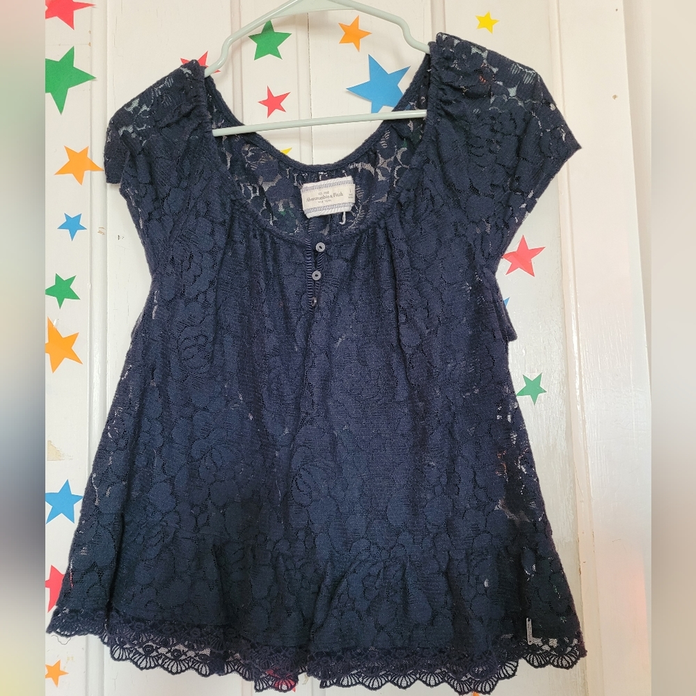 Abercrombie & Fitch Sheer Lace Scoop Neck Blouse